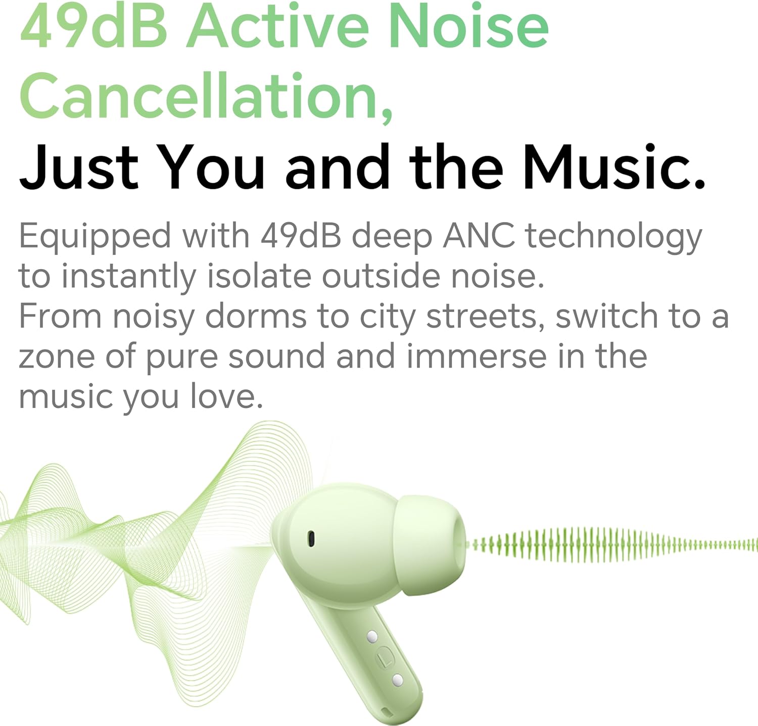 HONOR Earbuds A Pro Wireless Earbuds with 49dB Active Noise Cancellation, 12.4mm Large Driver, Up to 42H Battery, Bluetooth 5.3, AI Call Noise Reduction, IP54 Water Resistant, Green