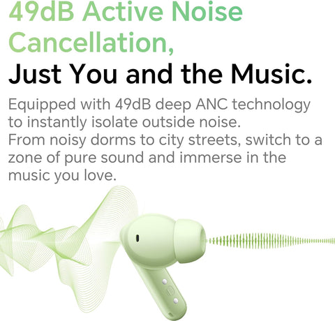 HONOR Earbuds A Pro Wireless Earbuds with 49dB Active Noise Cancellation, 12.4mm Large Driver, Up to 42H Battery, Bluetooth 5.3, AI Call Noise Reduction, IP54 Water Resistant, Green