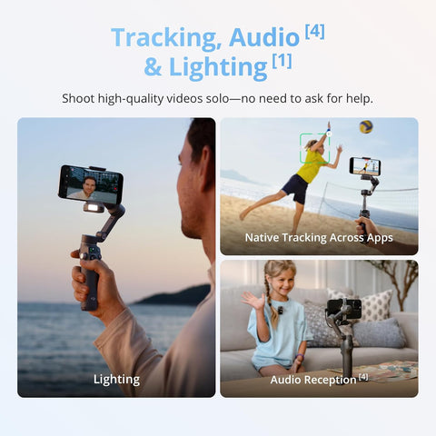 DJI Osmo Mobile 8 Gimbal Stabilizer for Phone, Native Tracking with Audio & Lighting, 360° Pan Rotation, Built-in Extension Rod & Tripod, 10h Battery, Extension Rod, Robust 3-Axis Stabilization