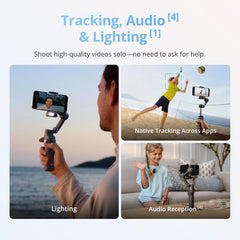 DJI Osmo Mobile 8 Gimbal Stabilizer for Phone, Native Tracking with Audio & Lighting, 360° Pan Rotation, Built-in Extension Rod & Tripod, 10h Battery, Extension Rod, Robust 3-Axis Stabilization