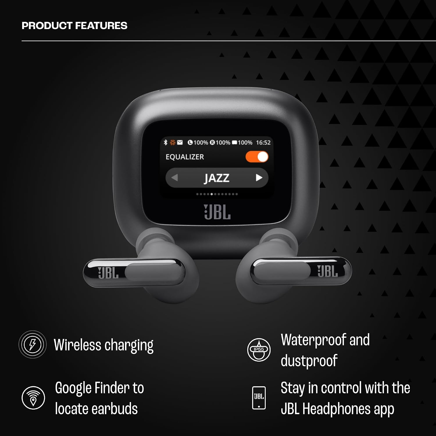 JBL Live Beam 3 True wireless noise-cancelling earbuds with stick-closed design and Smart Charging Case, JBLLIVEBEAM3BLK, Black