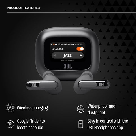 JBL Live Beam 3 True wireless noise-cancelling earbuds with stick-closed design and Smart Charging Case, JBLLIVEBEAM3BLK, Black