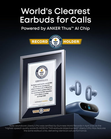 soundcore Liberty 5 Pro by Anker, Guinness World Records-Certified Call Quality, ANKER Thus™ AI Chip, Active Noise Cancelling Wireless Earbuds, Crystal-Clear Calls for Noisy Environments