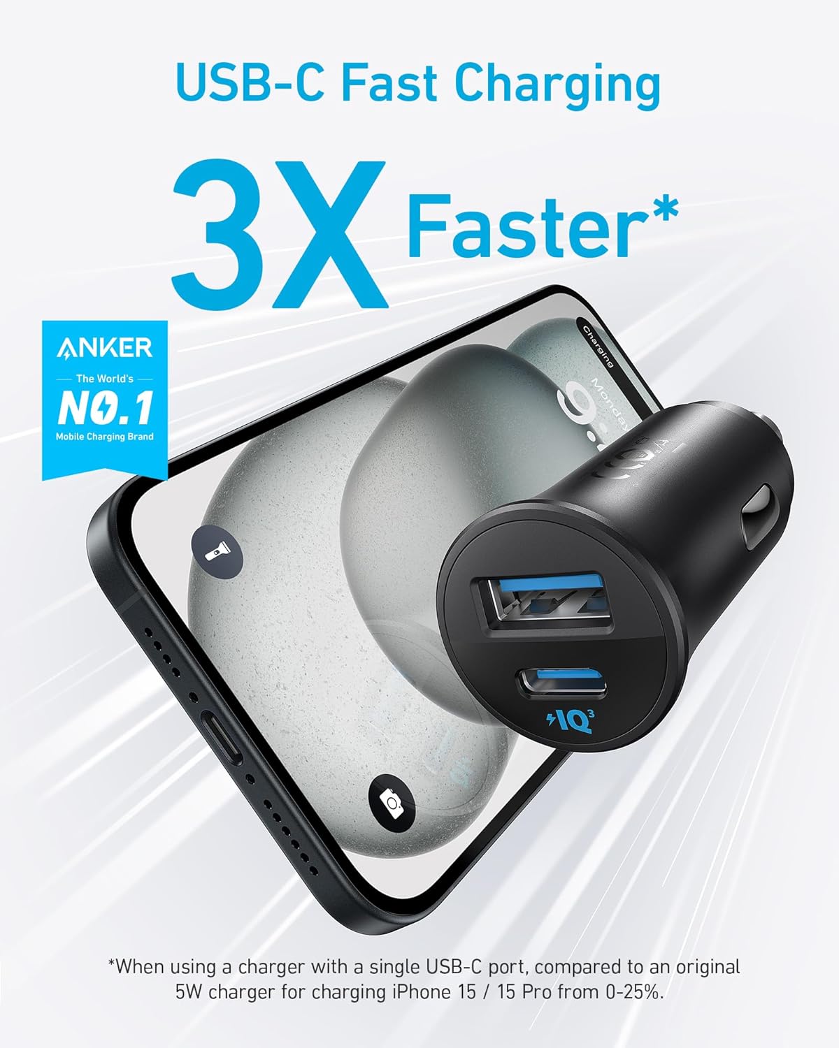 Anker USB-C Car Charger, 30W 2-Port Type-C Car Adapter,iPhone 17/16 /15/14 Series, Samsung Galaxy S26/S25/S24 Series, iPad Pro, AirPods, Huawei and More