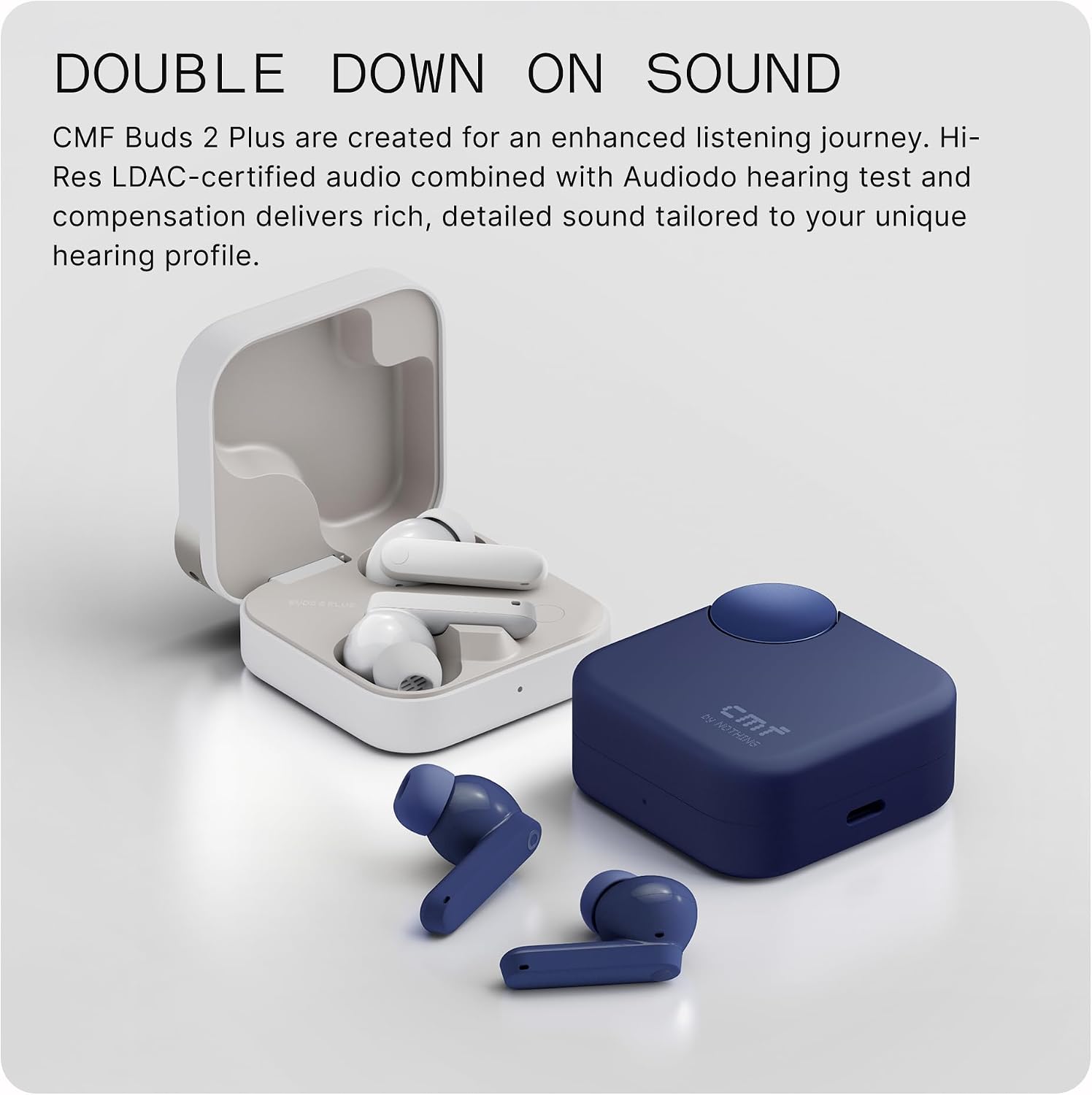 CMF Buds 2 Plus Wireless Earbuds Adaptive Noise Cancelling, Hi-Res Audio Bluetooth Headphones, 12mm Drivers for Deep Bass, 50dB ANC 61.5H Playtime, Sport Ear Buds with 6 Mics, Blue