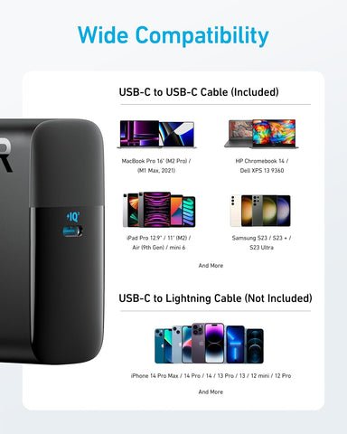 Anker Mac Book Pro 100W USB C Charger, Compact and Foldable Fast Charger for MacBook Series,iPhone,Samsung S26/ S25/S24,iPad Pro,and All USB C Devices,5 ft C to C Cable Included