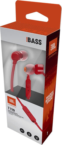 JBL Tune 110 JBLT110RED Wired In-Ear Headphones with Mic, Red