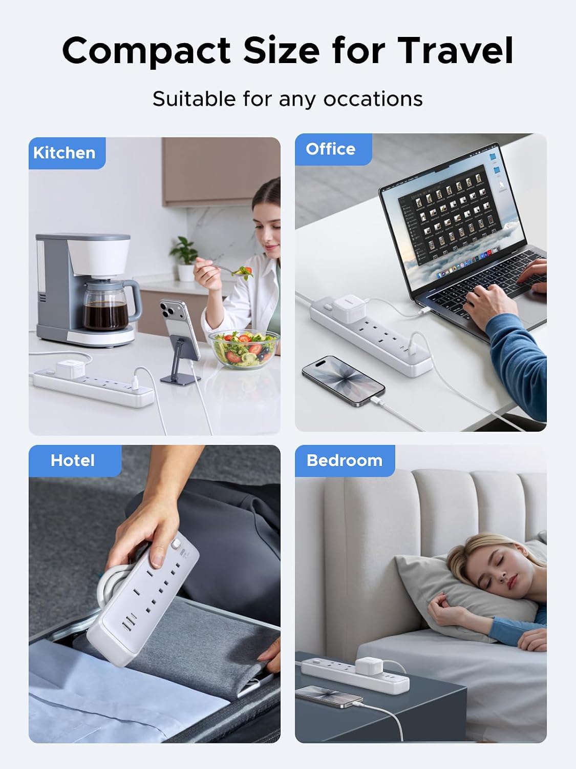 UGREEN GaN 6-in-1 Surge Protector Power Strip with PD30W USB-C (2A1C), Overload/Short-Circuit/Overheat Protection Extension Cord with 3 AC Outlet, UK Plugs with 2M Lead for Home Office Travel, etc