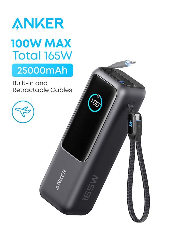 Anker 25000 mAh Power Bank, 25,000mAh 165W Ultra-Fast Portable Charger for Dual Laptops, Fast Charging Battery Pack with Built-In and Retractable Cables, For iPhone 17/16 Series, Samsung, and More Black | Best Price UAE | Dubai, Abu Dhabi