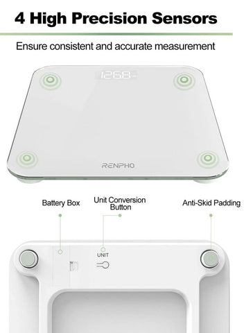 RENPHO RENPHO Digital Bathroom Scale Highly Accurate Body Weight Scale with Lighted LED Display Round Corner Design 400 lb,White - Core 1S | Best Price UAE | Dubai, Abu Dhabi