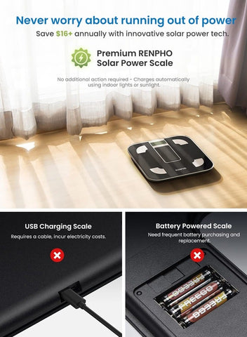 RENPHO Scale for Body Weight, Battery-Free Solar Power Digital Bathroom Smart Scale Bluetooth Body Fat Scale, Body Composition Monitor with App 400lbs - Elis Solar | Best Price UAE | Dubai, Abu Dhabi