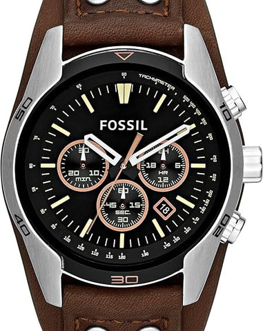 Fossil Men's Coachman Stainless Steel and Leather Casual Cuff Quartz Watch, Casual