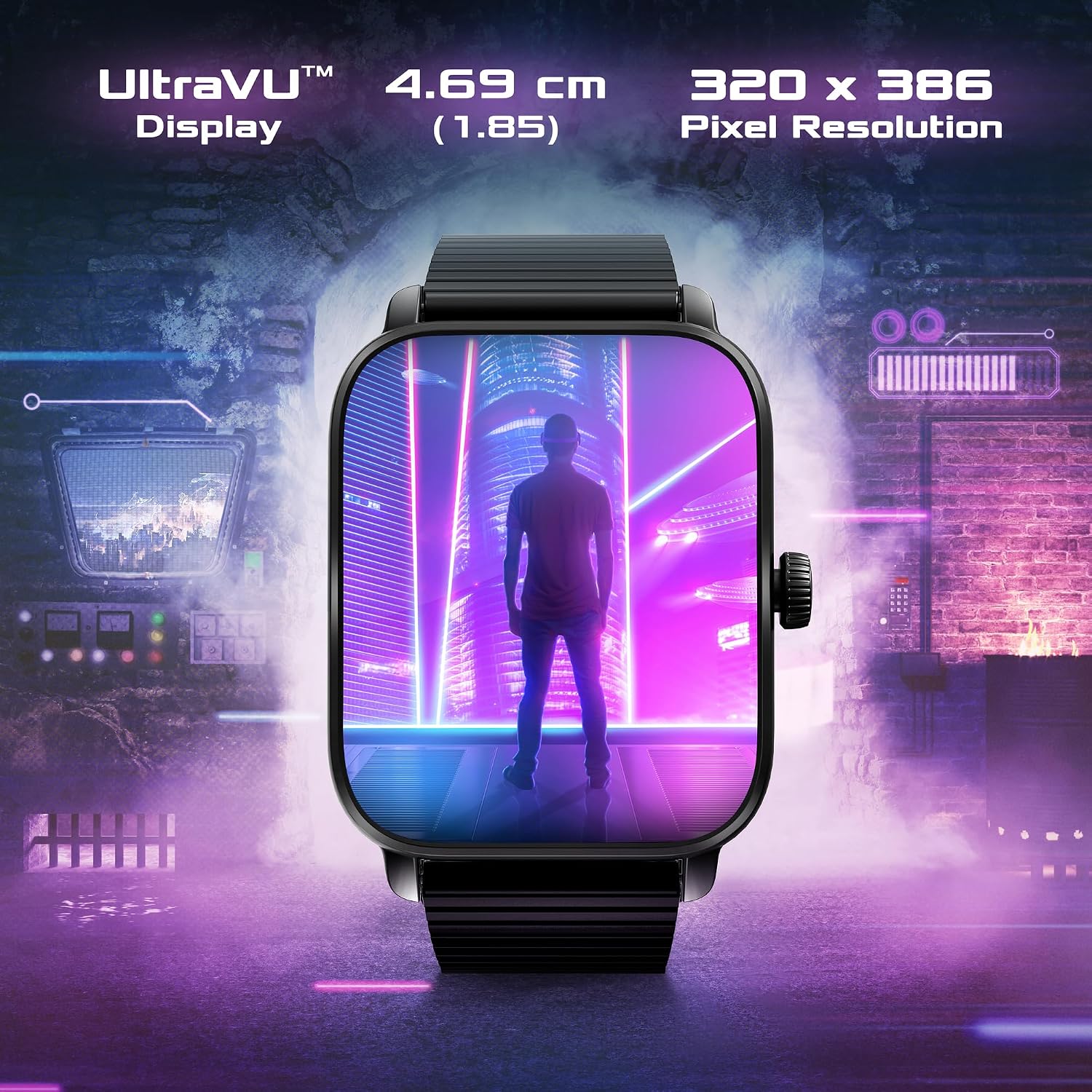 Fastrack Phantom Smart Watch|1.85" UltraVU Display| Functional Crown| SingleSync BT Calling|100+ Sports Modes|100+ Watchfaces|AI Voice Assistant|in-Built Games| Aluminium Case with Mesh Strap