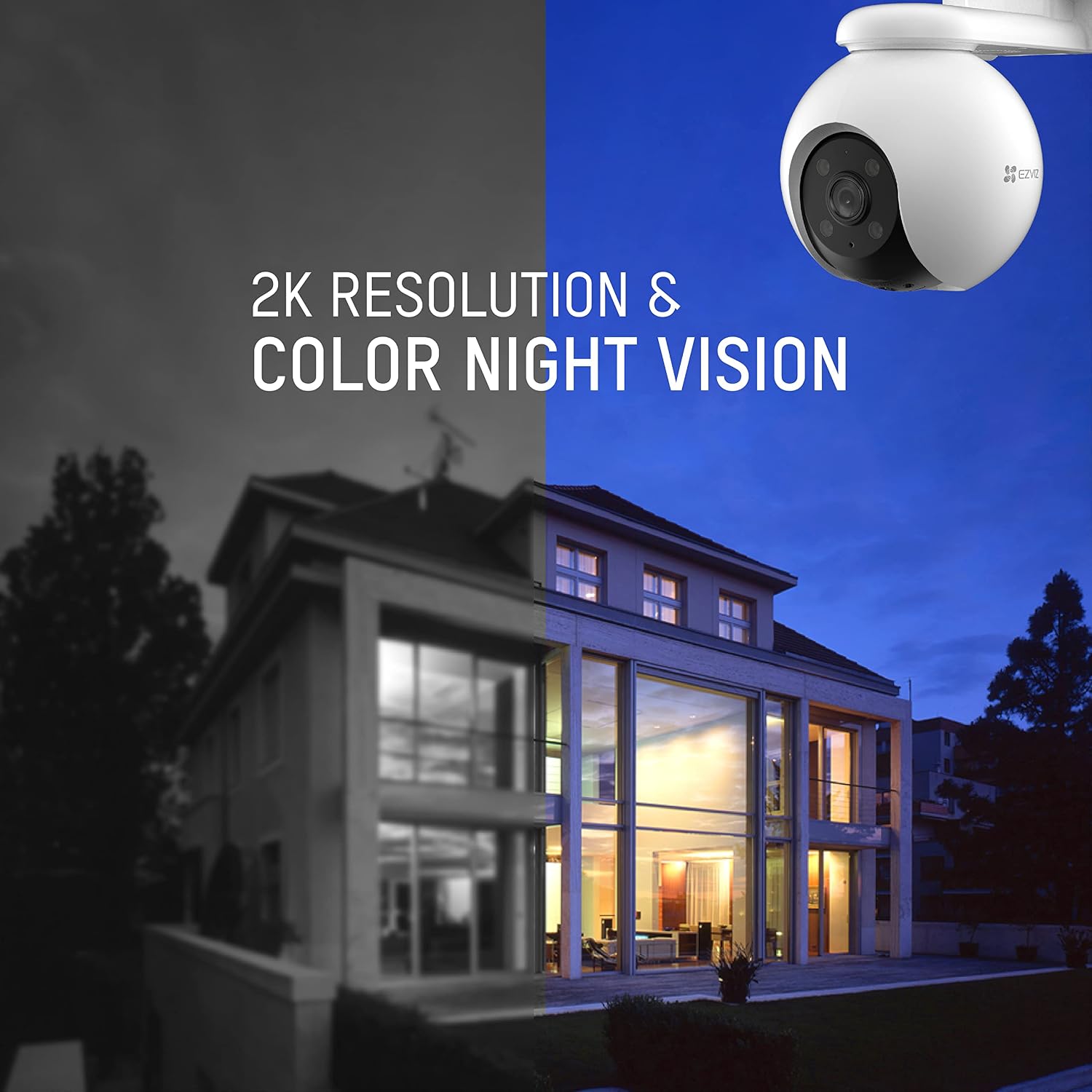 Ezviz by Hikvision H8 Pro Pan & Tilt Wi-Fi Camera|2K Resolution|360° Coverage|Auto-Tracking|Color Night Vision|Two-Way Talk|Weatherproof Design|Supports MicroSD Card (Up to 512 GB)|White