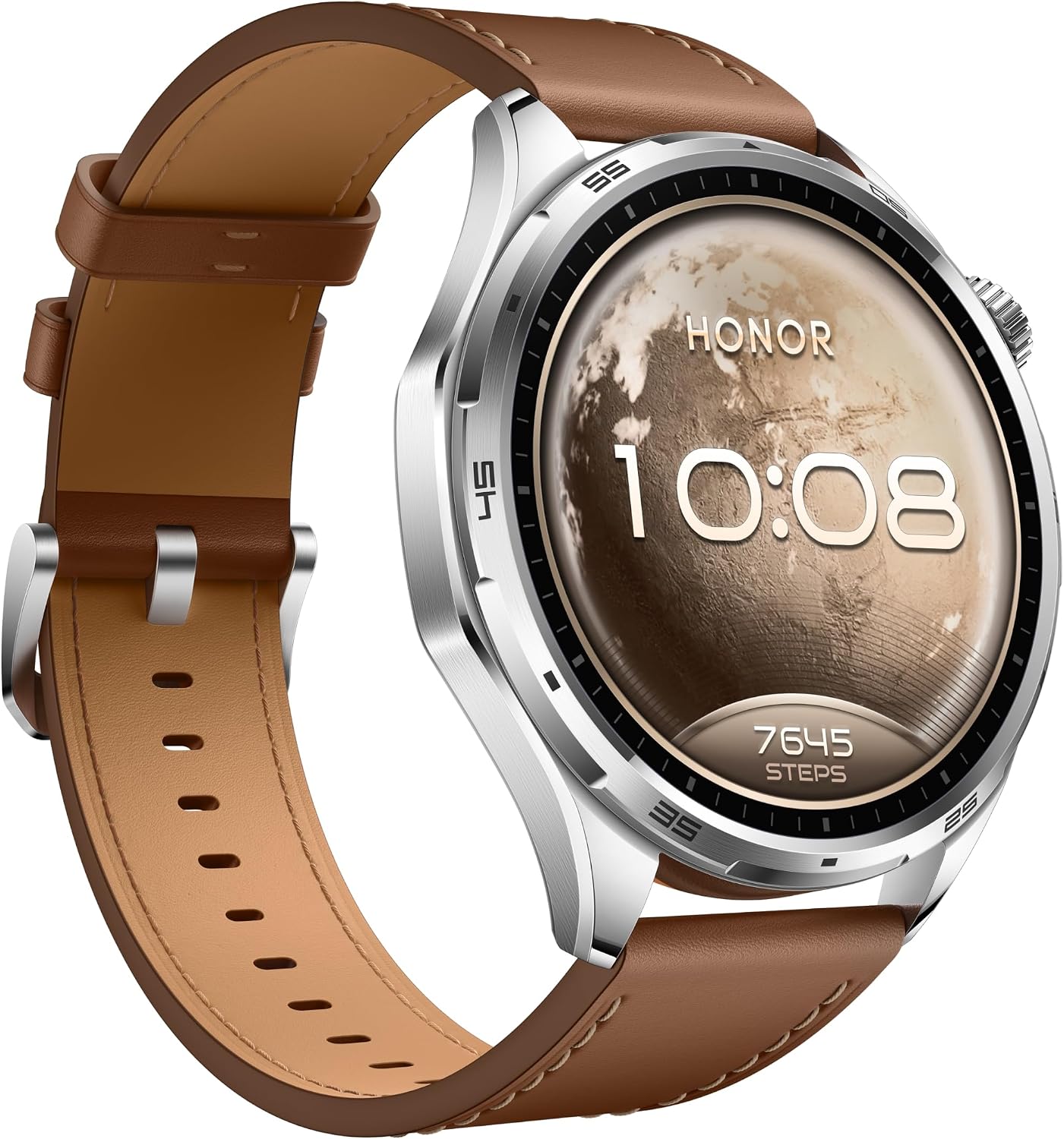 HONOR Watch 6 Smartwatch, 35-Day Battery, Dual-Band GPS, 123 Sports Modes, NFC Payment, 3000 Nits AMOLED Display, AI Health Scan, Twilight Brown Leather Strap
