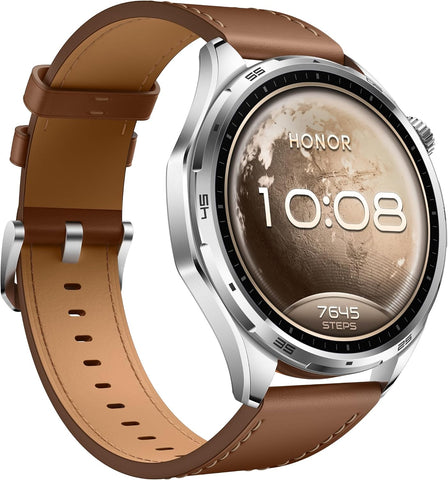 HONOR Watch 6 Smartwatch, 35-Day Battery, Dual-Band GPS, 123 Sports Modes, NFC Payment, 3000 Nits AMOLED Display, AI Health Scan, Twilight Brown Leather Strap