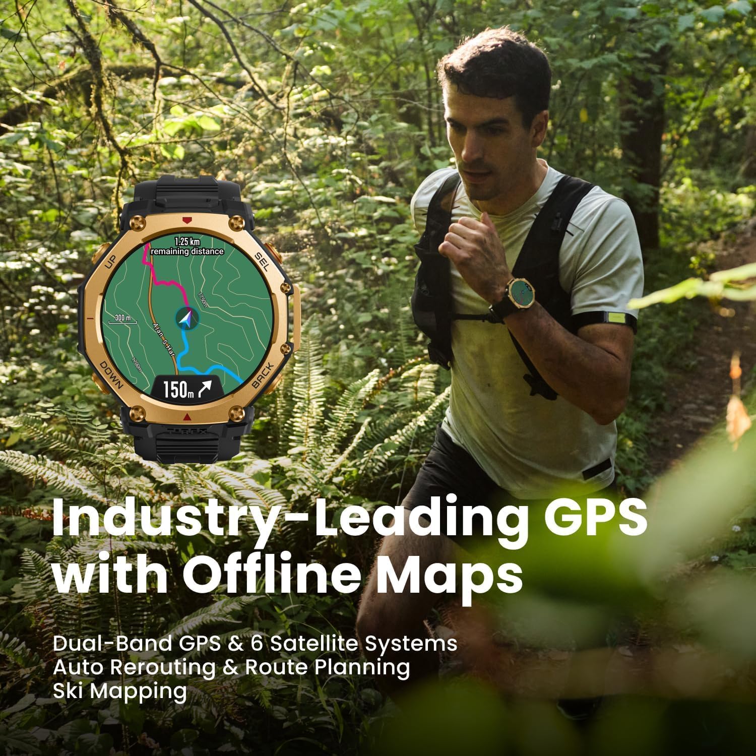 Amazfit T-Rex 3 Pro Outdoor Smartwatch 48 mm Sapphire AMOLED Display, Titanium Bezel, Dual Band GPS, Offline Maps, 25 Day Battery, Integrated Torch, 10 ATM, 180+ Sports Modes for Android & iPhone