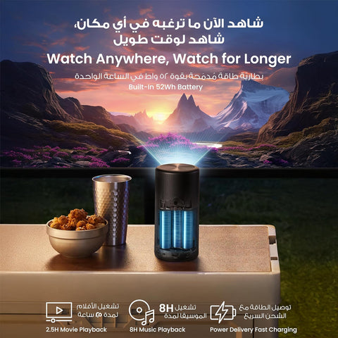 NEBULA Capsule 3 Laser Projector, Upgraded with Google TV and Official Netflix, Mini Smart TV Projector with Wi-Fi, Outdoor Portable Projectors, Dolby Digital, 120-Inch Screen, 2.5H Built-In Battery