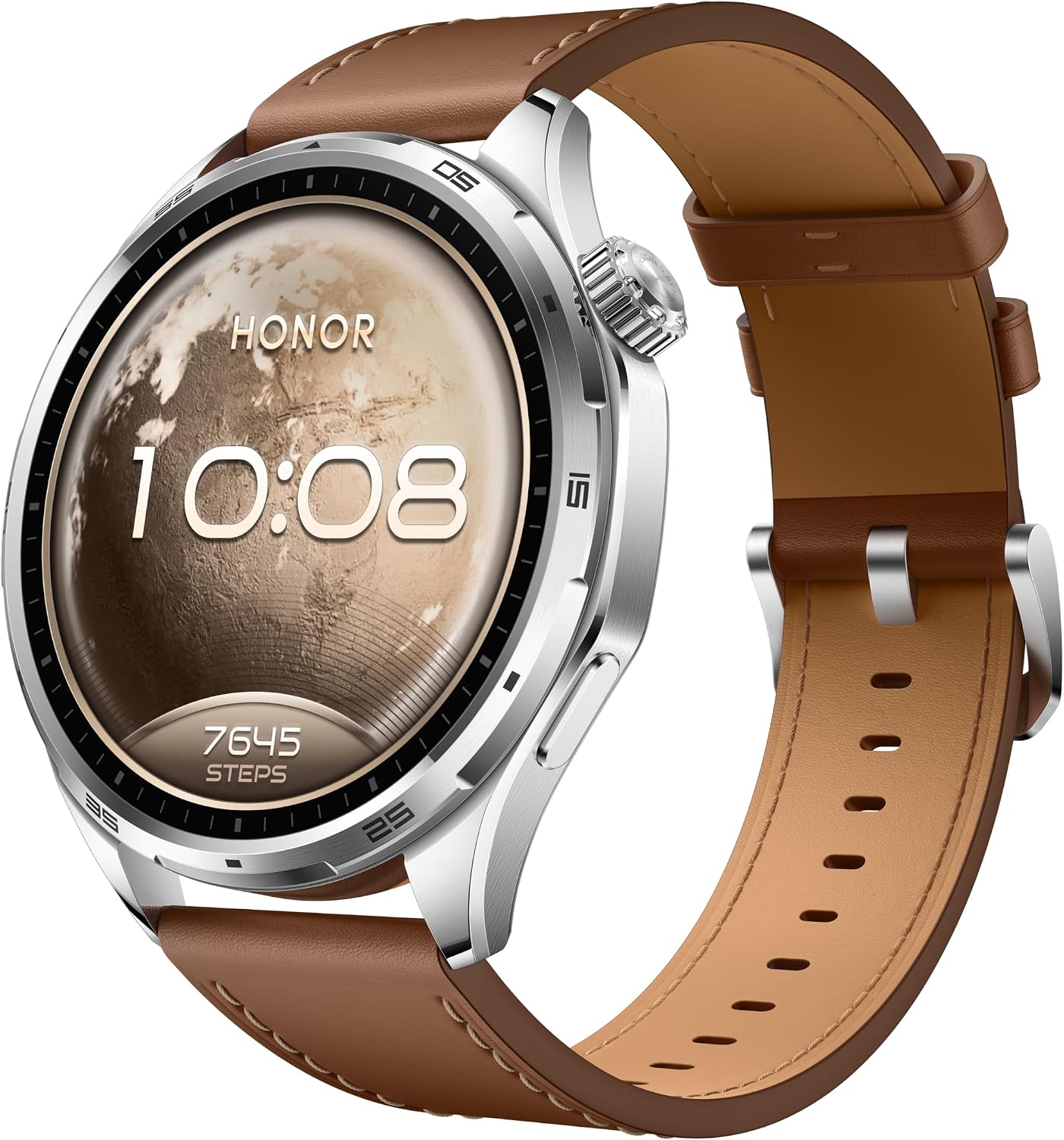 HONOR Watch 6 Smartwatch, 35-Day Battery, Dual-Band GPS, 123 Sports Modes, NFC Payment, 3000 Nits AMOLED Display, AI Health Scan, Twilight Brown Leather Strap