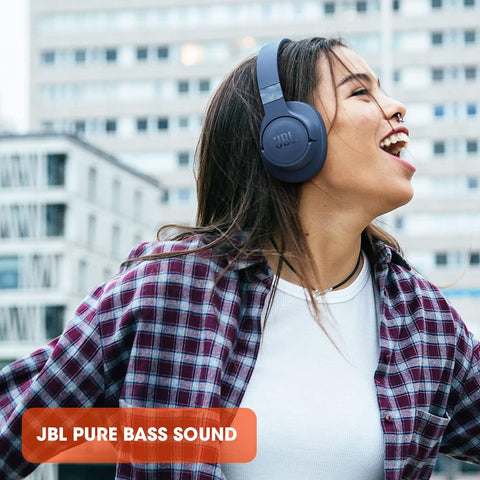 JBL Tune 720BT Wireless Over-Ear Headphones, Pure Bass Sound, Bluetooth 5.3, 76H Battery, Hands-Free Call, Multi-Point Connection, Foldable, Detachable Audio Cable - Blue, JBLT720BTBLU, Standard