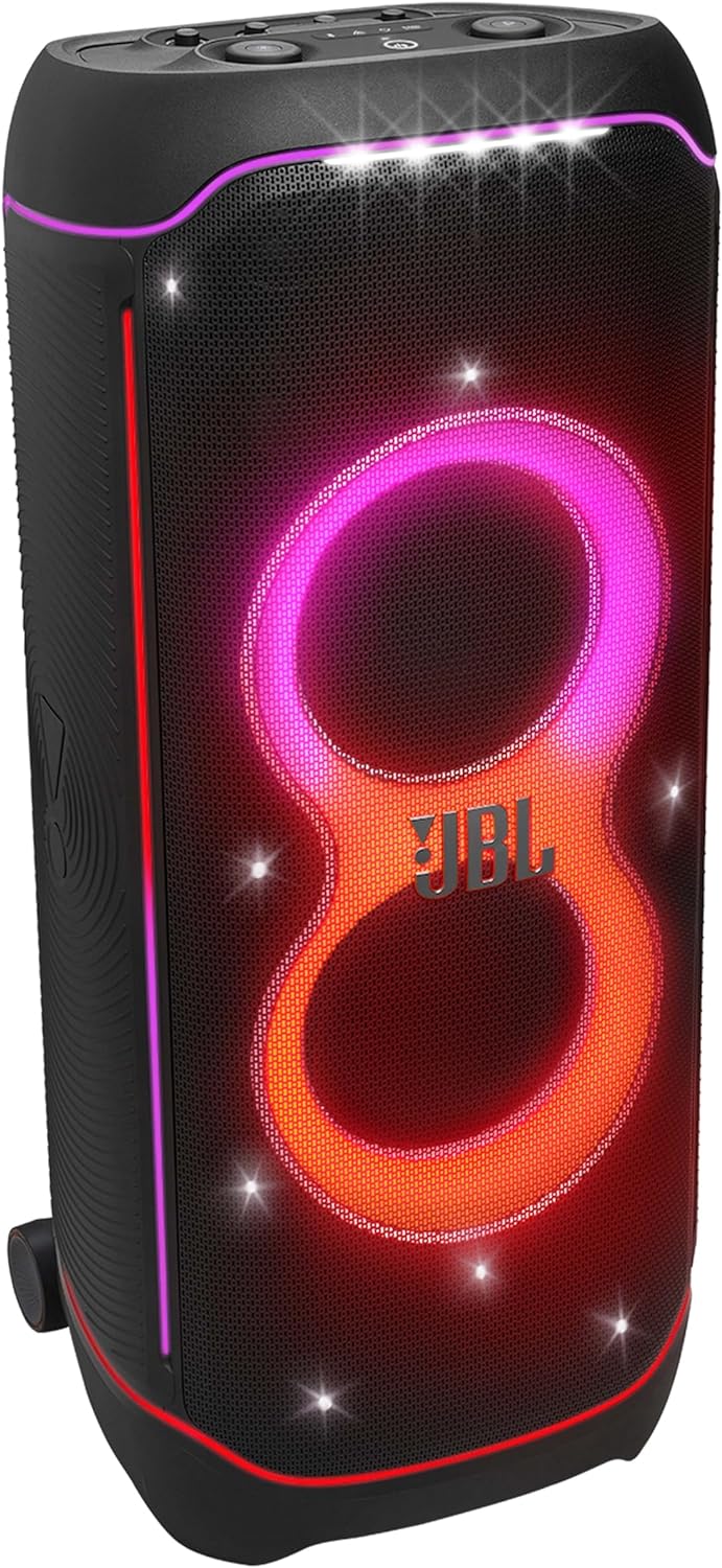 JBL Partybox Ultimate Massive party speaker with powerful sound, multi-dimensional lightshow, and splashproof design.