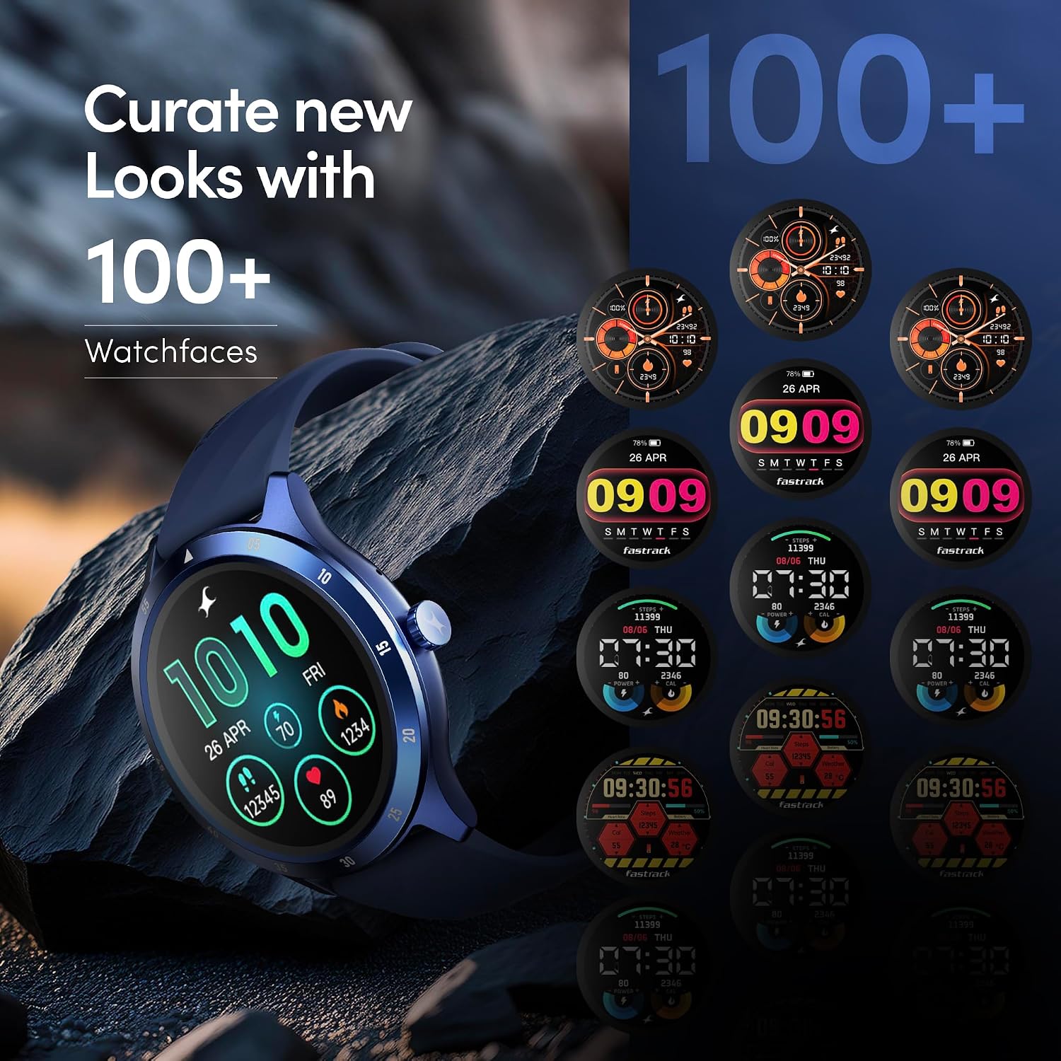 Fastrack Jupiter Flex Smart Watch, 1.38" UltraVu Display, Bluetooth Calling, Health Suite with SpO2, Heart Rate, Sleep Tracking, 100+ Watch Faces, (Blue)