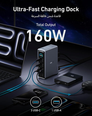 Anker Prime Charging Docking Station, 14-Port with 160W Max Output and Built-In GaN AC-DC Power, 10Gbps Data Transfers, Real-Time Smart Interface, Dual 4K Displays for MacBook, Dell, Phones, and More