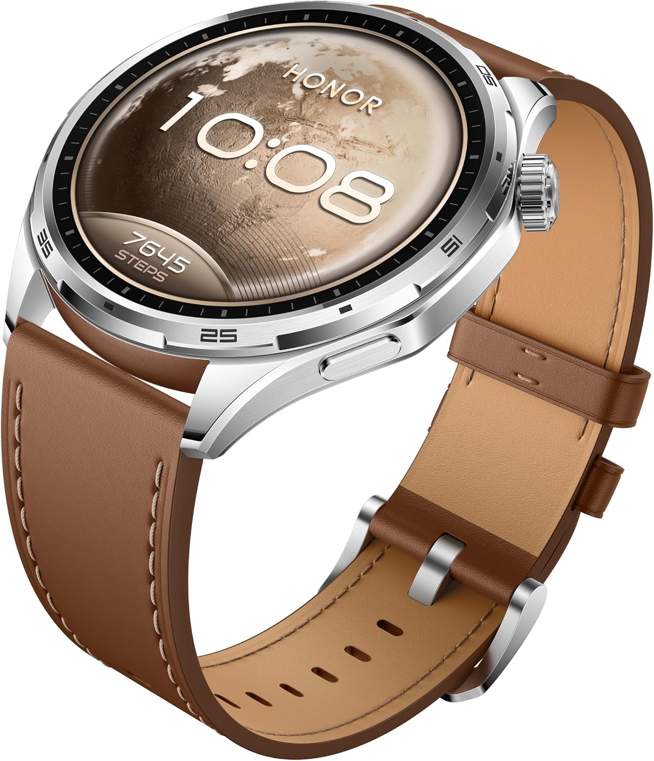 HONOR Watch 6 Smartwatch, 35-Day Battery, Dual-Band GPS, 123 Sports Modes, NFC Payment, 3000 Nits AMOLED Display, AI Health Scan, Twilight Brown Leather Strap