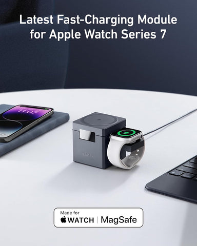 Anker 3-in-1 Cube Compatible with MagSafe - 15W Fast Charging, Foldable Wireless Charge Station for Apple Watch, iPhone 17/16/15, and AirPods Pro (Charger and Interchangeable Plugs Included)