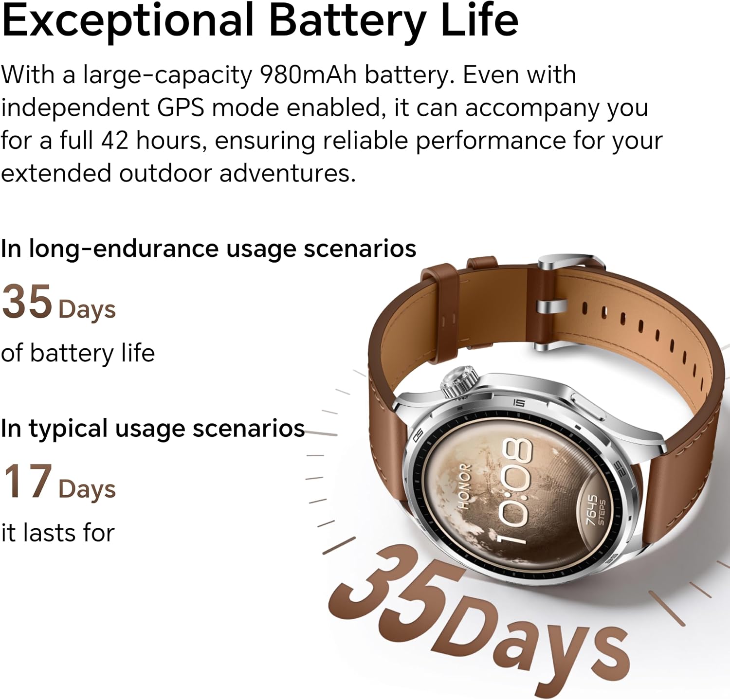 HONOR Watch 6 Smartwatch, 35-Day Battery, Dual-Band GPS, 123 Sports Modes, NFC Payment, 3000 Nits AMOLED Display, AI Health Scan, Twilight Brown Leather Strap