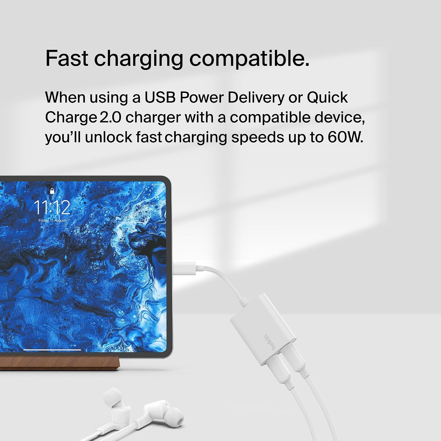 Belkin RockStar USB-C Audio + Charge Adapter, Headphone Adapter w/ USB-C 60W Power Delivery Fast Charging for iPhone 16, iPad Pro, Galaxy, Note, Google Pixel, LG, Sony, OnePlus, and More - White