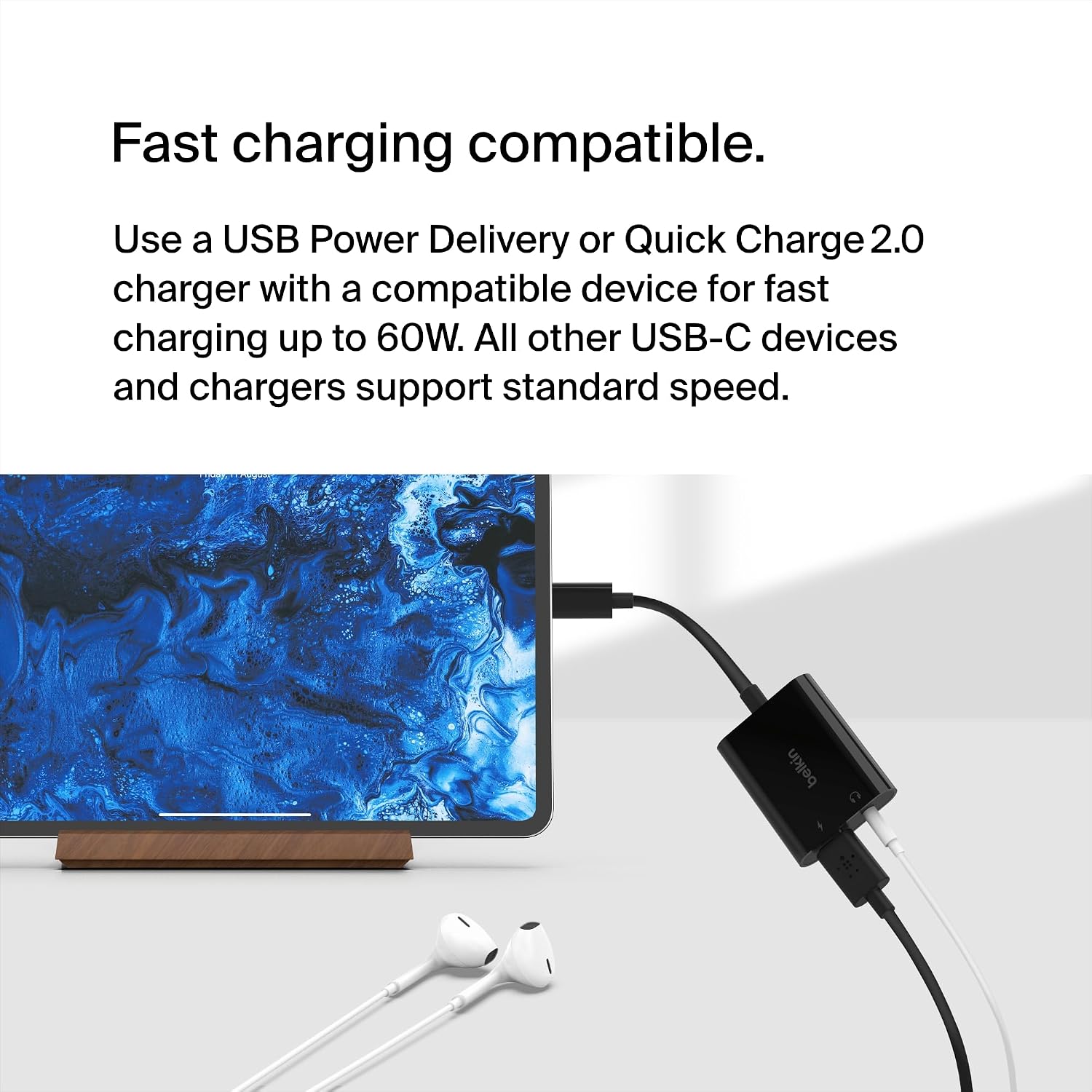 Belkin Rockstar 3.5mm Audio + USB-C Charge Adapter, USB-C Audio Adapter Compatible with iPad Pro 12.9, 11, Galaxy, Pixel, OnePlus and More