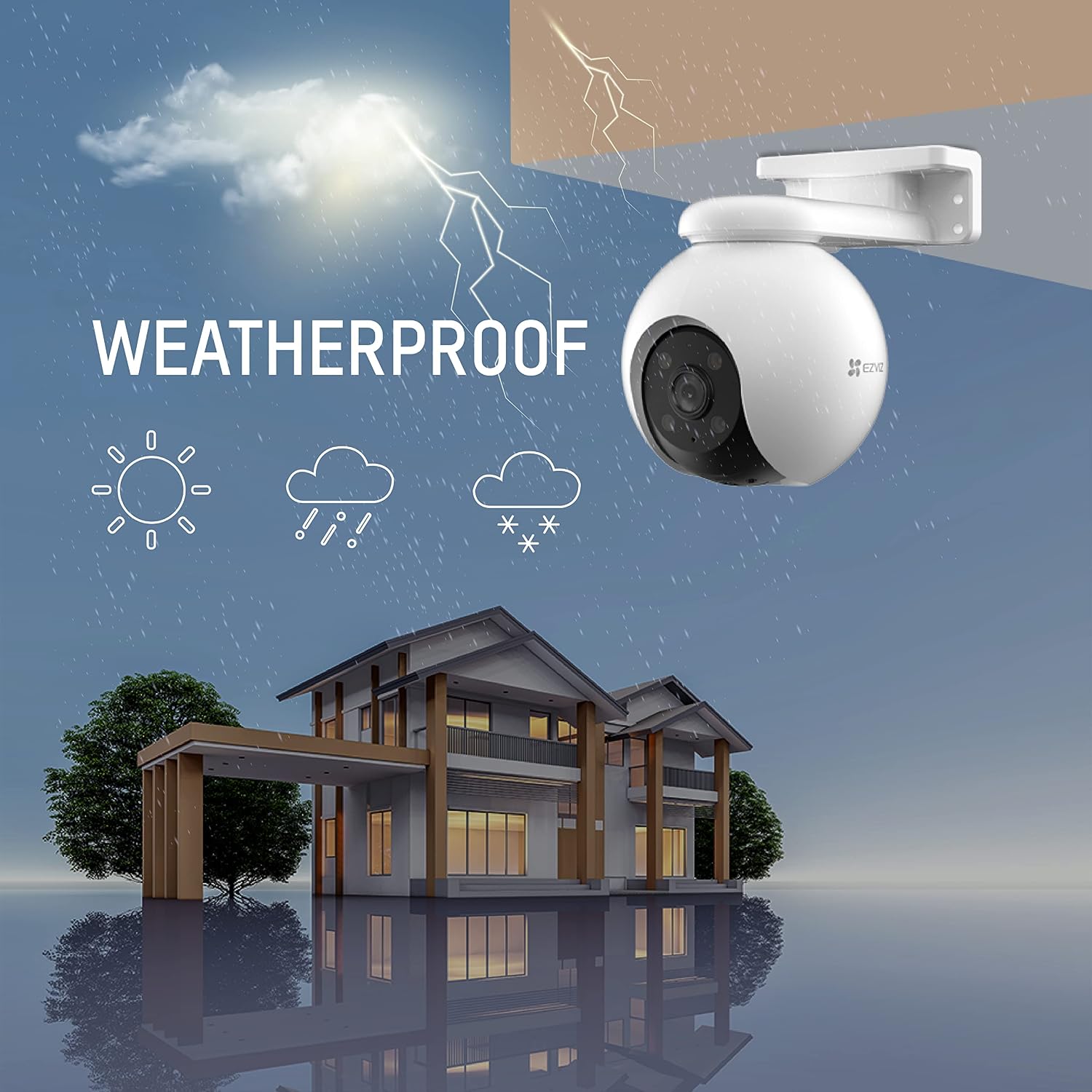 Ezviz by Hikvision H8 Pro Pan & Tilt Wi-Fi Camera|2K Resolution|360° Coverage|Auto-Tracking|Color Night Vision|Two-Way Talk|Weatherproof Design|Supports MicroSD Card (Up to 512 GB)|White