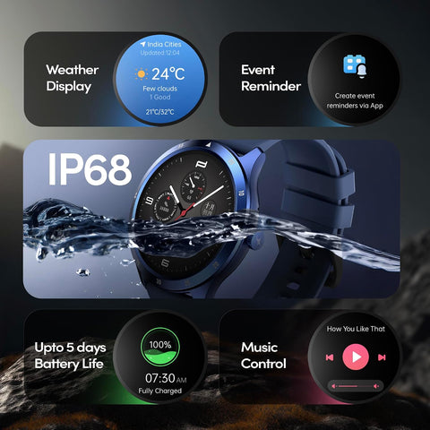 Fastrack Jupiter Flex Smart Watch, 1.38" UltraVu Display, Bluetooth Calling, Health Suite with SpO2, Heart Rate, Sleep Tracking, 100+ Watch Faces, (Blue)