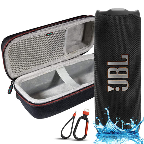 JBL Flip 7 Portable Bluetooth Speaker, IP68 Waterproof, Dustproof, Drop-Proof, PushLock System, AI Sound Boost, 16H Battery, Megen Hardshel Protection Case (Blue)