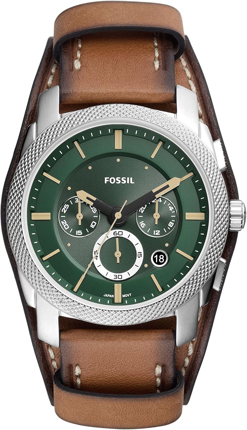 Fossil FS5962 Machine Chronograph Tan Eco Leather Watch for Men, Silver, 22 mm Size, Brown/Sliver