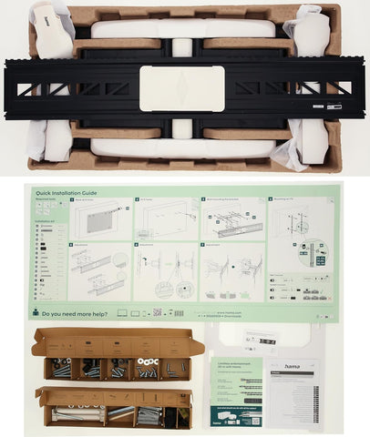 Hama Full Motion TV Wall Mount, 46–90 Inch (117–229 cm), Swivel 120°, Tilt +2°/-10°, Extendable Arm, VESA 300x100–800x600, Max 75 kg Heavy Duty, with Cable Management & Drilling Template, Black/White