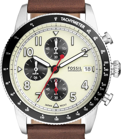 Fossil Men's Sport Tourer Quartz Stainless Steel Chronograph Watch, Color: Brown Leather (Model: FS6042)