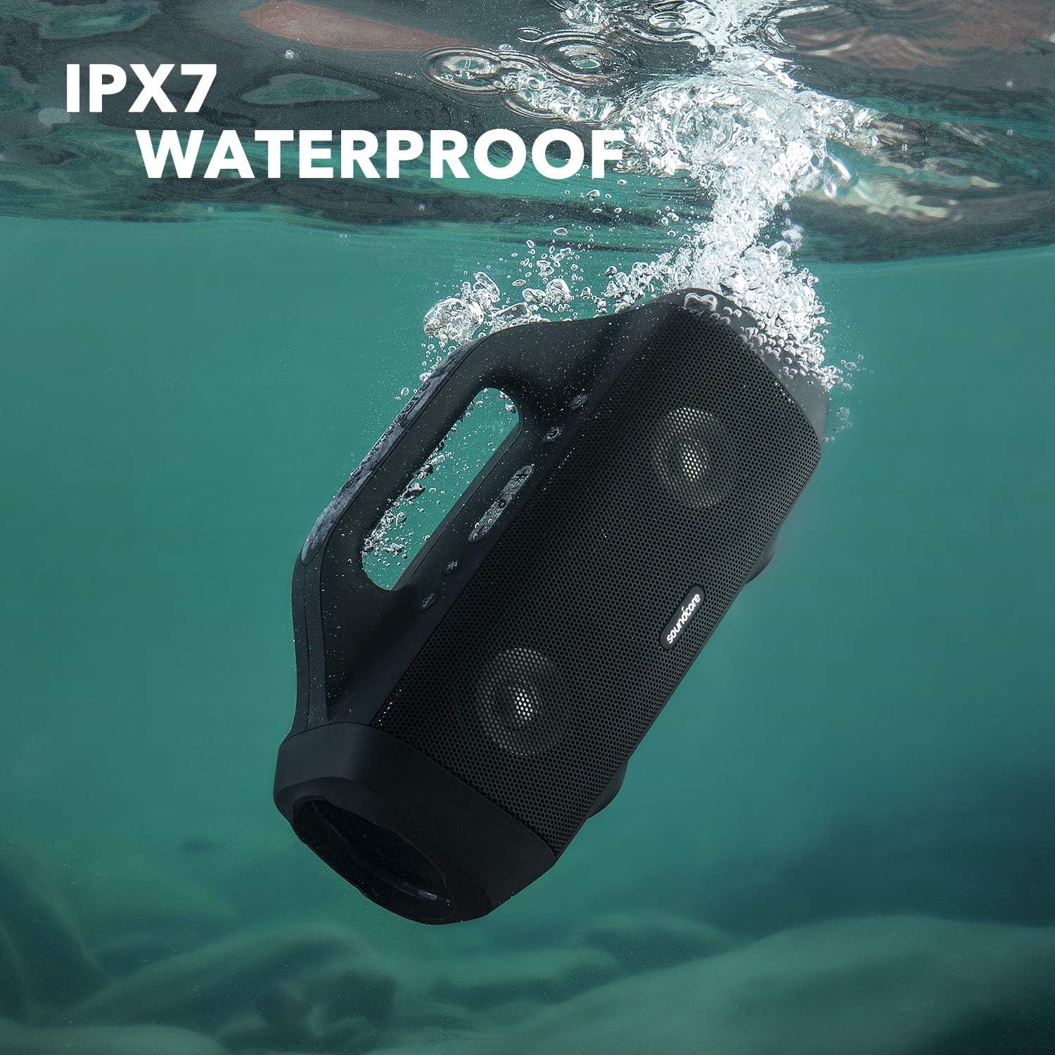 soundcore Anker Motion Boom Bluetooth Speaker with Titanium Audio Drivers, BassUp Technology, IPX7 Water Protection, 24h Battery, Ideal for Outdoors, Garden, Beach | 24H Playtime, App, Built-in Handle, Outdoor Speaker for Camping, Pool, Beach, Backyard