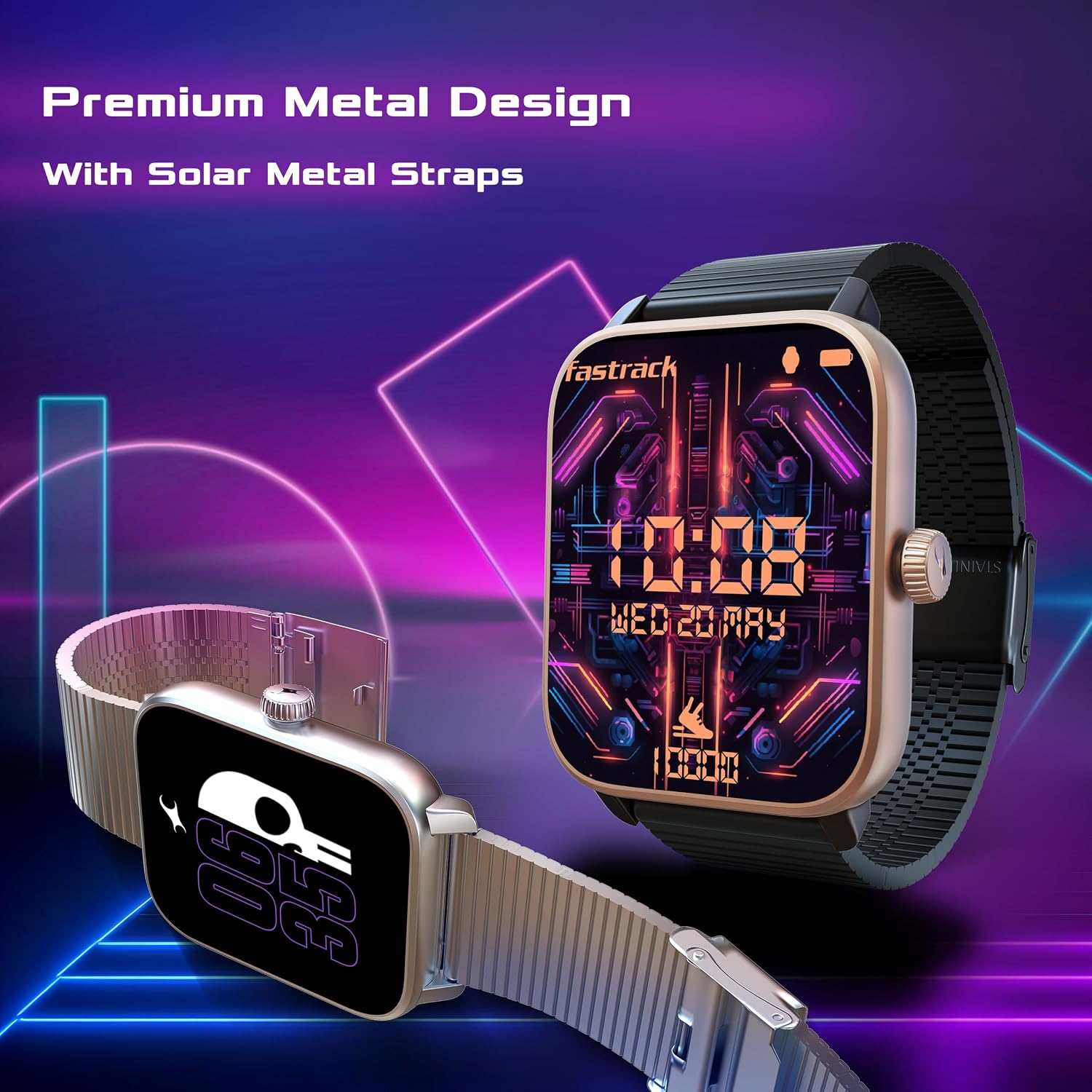 Fastrack Phantom Smart Watch|1.85" UltraVU Display| Functional Crown| SingleSync BT Calling|100+ Sports Modes|100+ Watchfaces|AI Voice Assistant|in-Built Games| Aluminium Case with Mesh Strap
