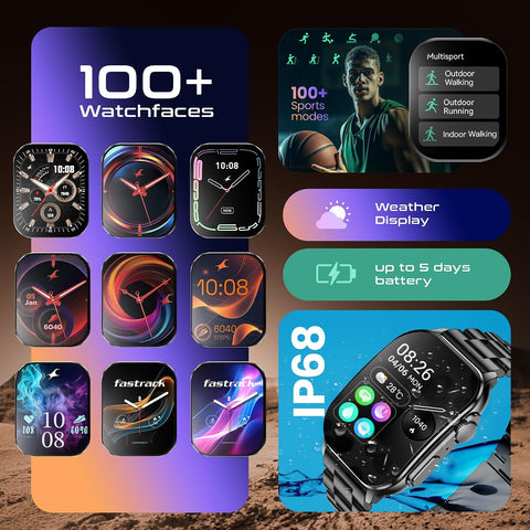 FASTRACK HORIZON S1 SMART WATCH 1.96" AMOLED ARCHED DISPLAY, FUNCTIONAL CROWN, BT CALLING, HEALTH SUITE, BLACK METAL CASE (BLACK STEEL)