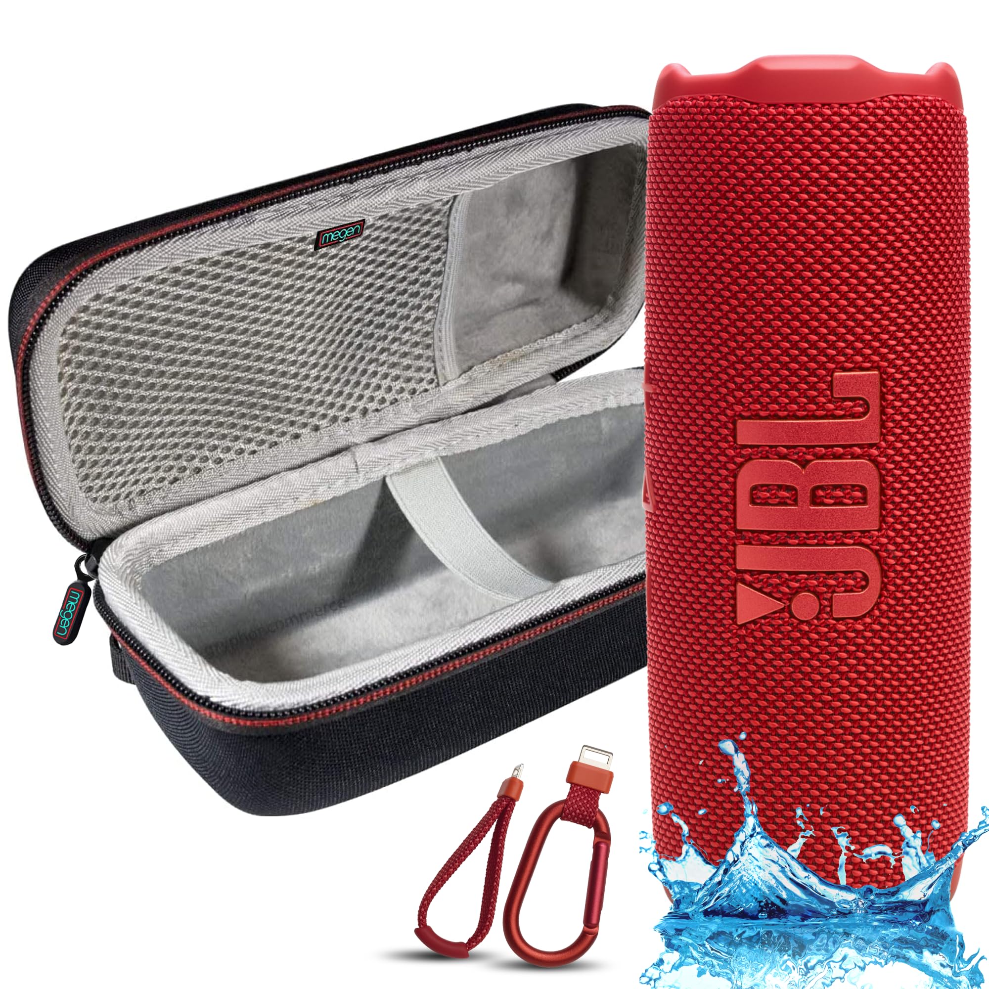 JBL Flip 7 Portable Bluetooth Speaker, IP68 Waterproof, Dustproof, Drop-Proof, PushLock System, AI Sound Boost, 16H Battery, Megen Hardshel Protection Case (Blue)