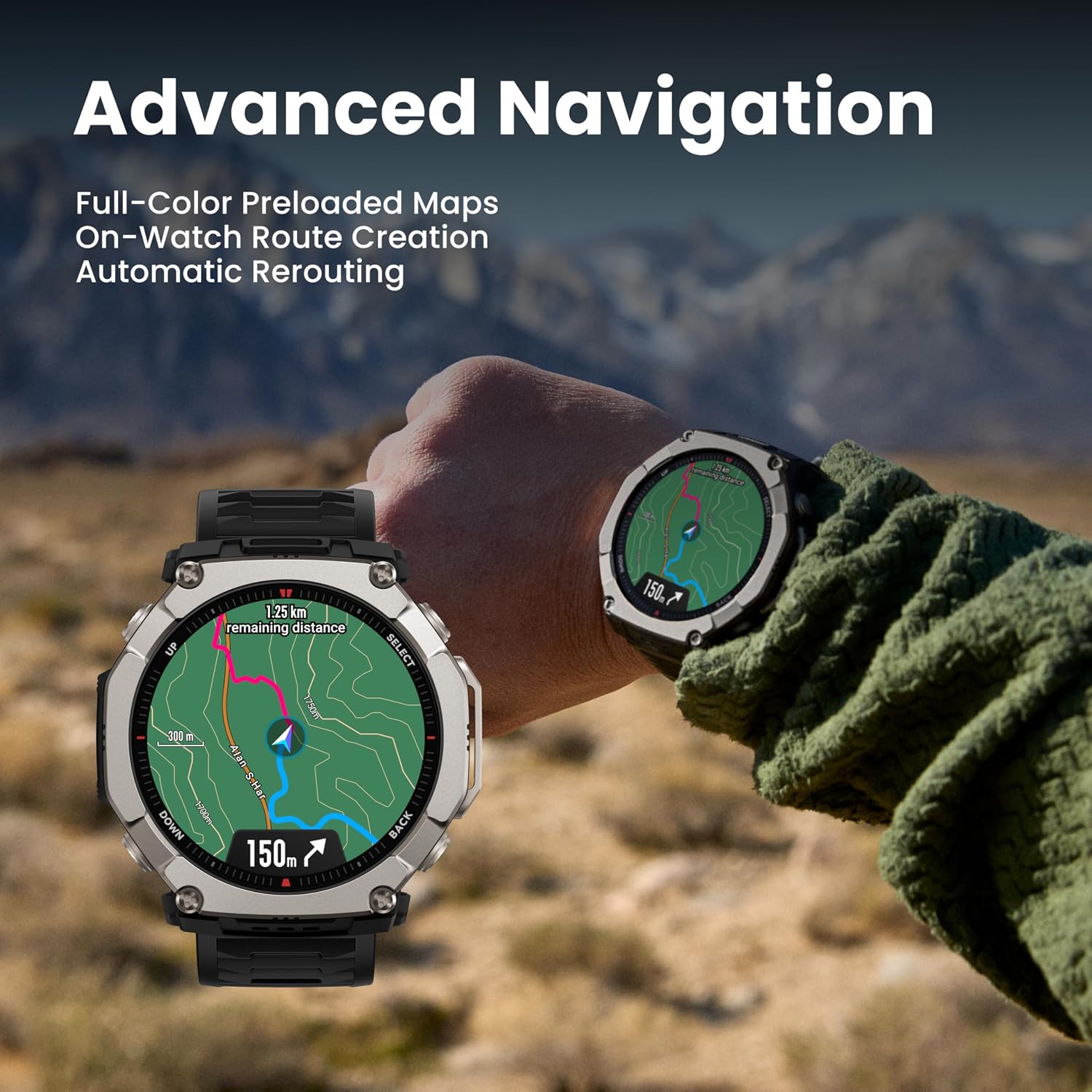 Amazfit T-Rex Ultra 2 Dual Band GPS Outdoor Smartwatch Ti Body 51mm, 3.8cm, Sapphire AMOLED Display, Flashlight, 30 Days Battery, Offline Maps, 10 ATM, 180+ Sports Mode for Devices