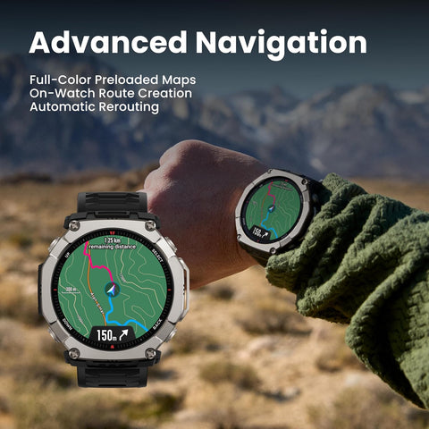Amazfit T-Rex Ultra 2 Dual Band GPS Outdoor Smartwatch Ti Body 51mm, 3.8cm, Sapphire AMOLED Display, Flashlight, 30 Days Battery, Offline Maps, 10 ATM, 180+ Sports Mode for Devices