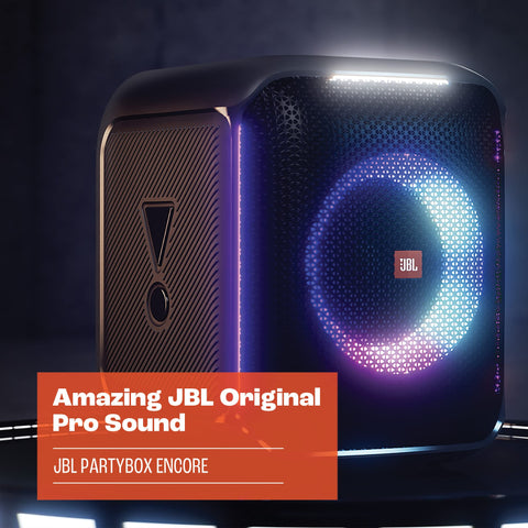 JBL Partybox Ultimate Massive party speaker with powerful sound, multi-dimensional lightshow, and splashproof design.