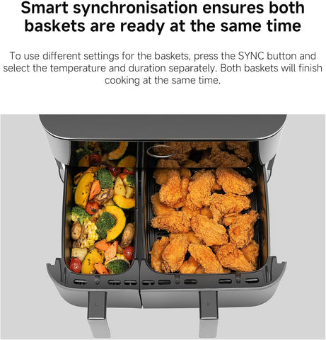 Xiaomi Dual Zone Air Fryer 10L, 2 Baskets (3.5L + 6.5L), 2700W, 6-in-1 Functions – Air Fry, Roast, Bake, Grill, Reheat, Dehydrate – Smart Sync Cooking, 101 Recipes, Dishwasher-Safe, Black