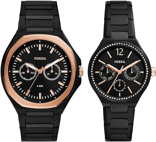 Fossil His and Her Multifunction Black Stainless Steel Watch Set - BQ2645SET