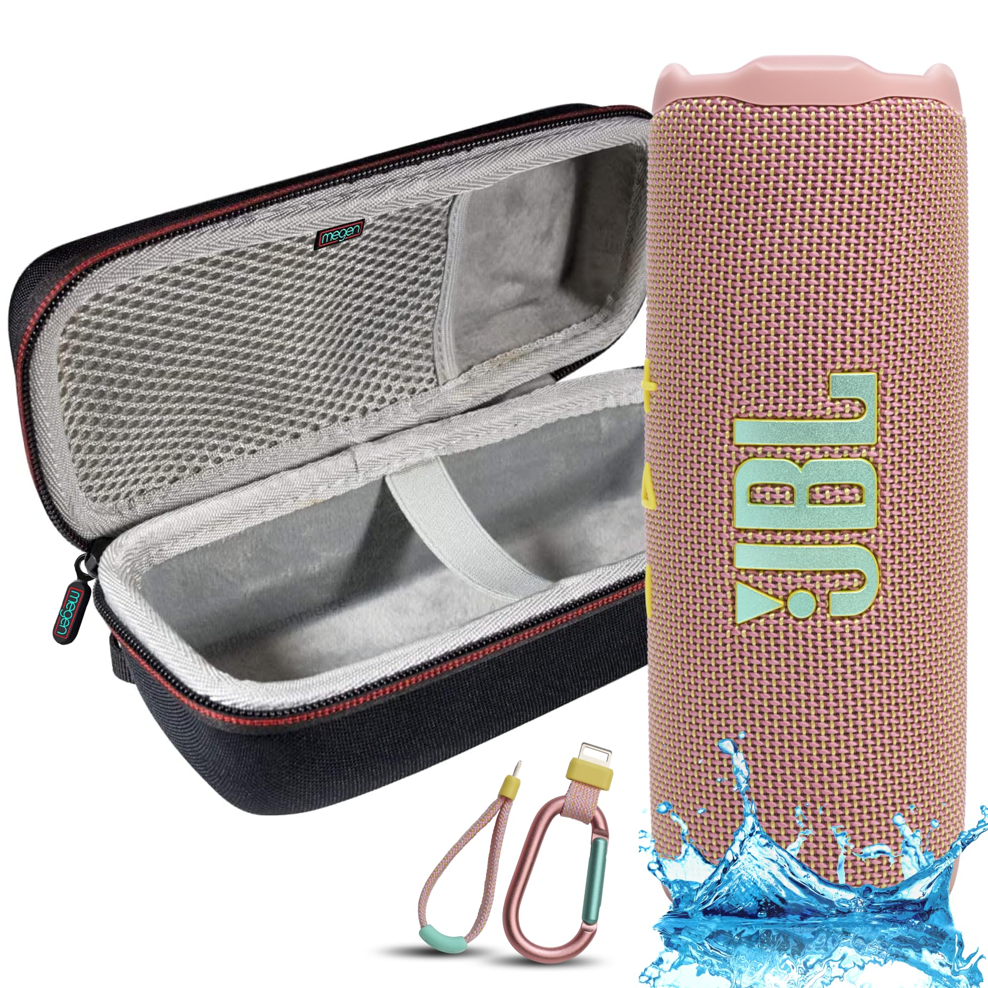JBL Flip 7 Portable Bluetooth Speaker, IP68 Waterproof, Dustproof, Drop-Proof, PushLock System, AI Sound Boost, 16H Battery, Megen Hardshel Protection Case (Blue)