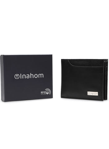 Inahom Inahom Bi-Fold Organised Wallet Flat Nappa Genuine and Smooth Leather Upper IM2021XDA0001-001-Black