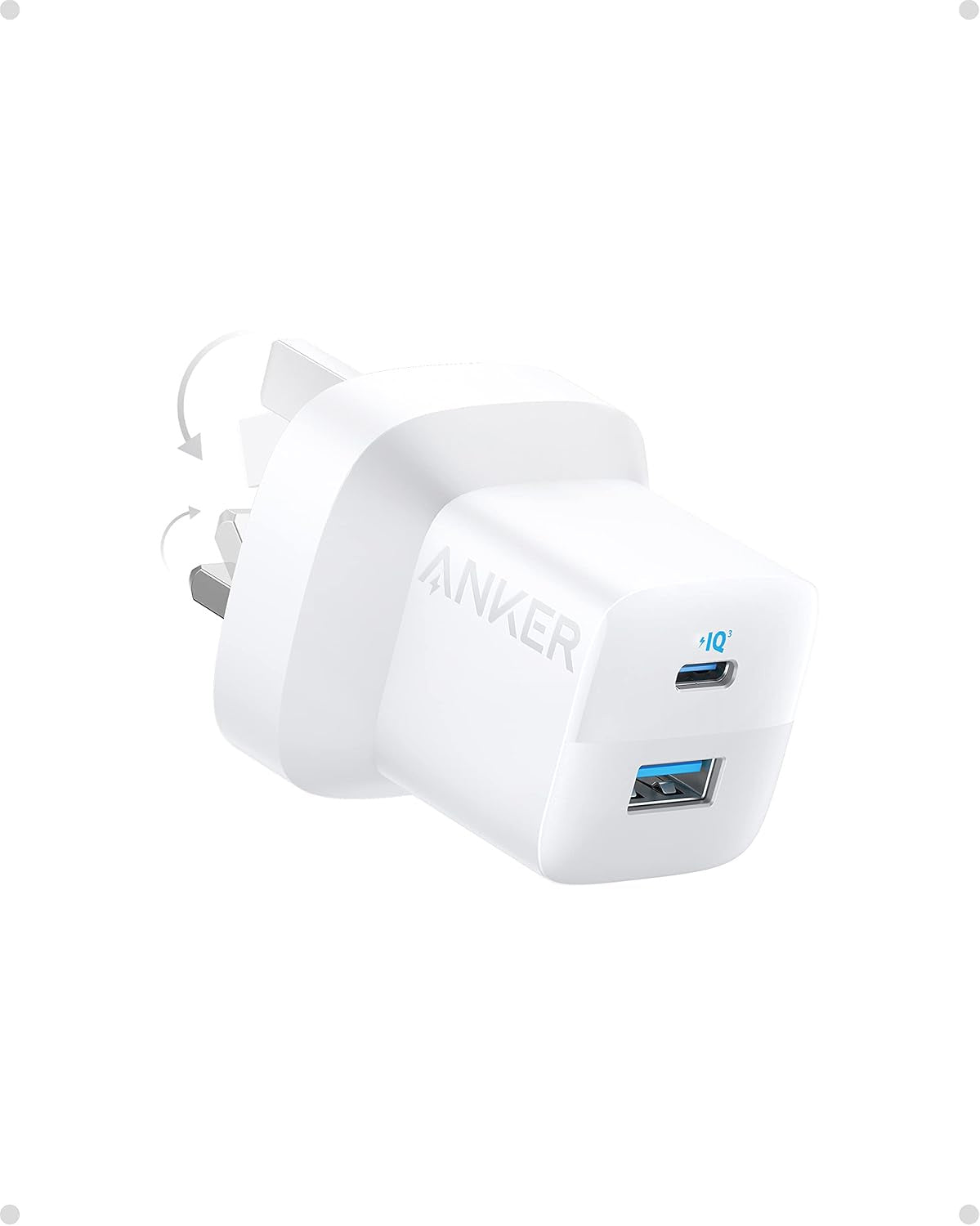 Anker USB C Plug, 323 Charger (33W), 2-Port Compact USB C Charger with Foldable Plug for iPhone 15/15 Pro Max/14/13, Pixel, Galaxy, iPad/iPad Mini, and More (Cable Not Included) - White